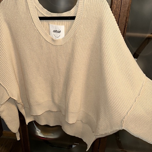 Aerie Tan Low Neck Cropped Sweater - Picture 3 of 9